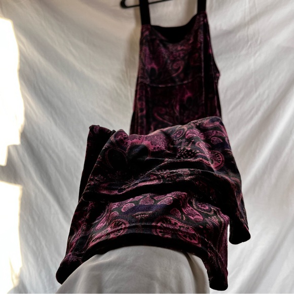 Vintage Velvet Paisley Purple Bib Overalls Coldwater Creek Women Large Jumpsuit - Picture 14 of 16